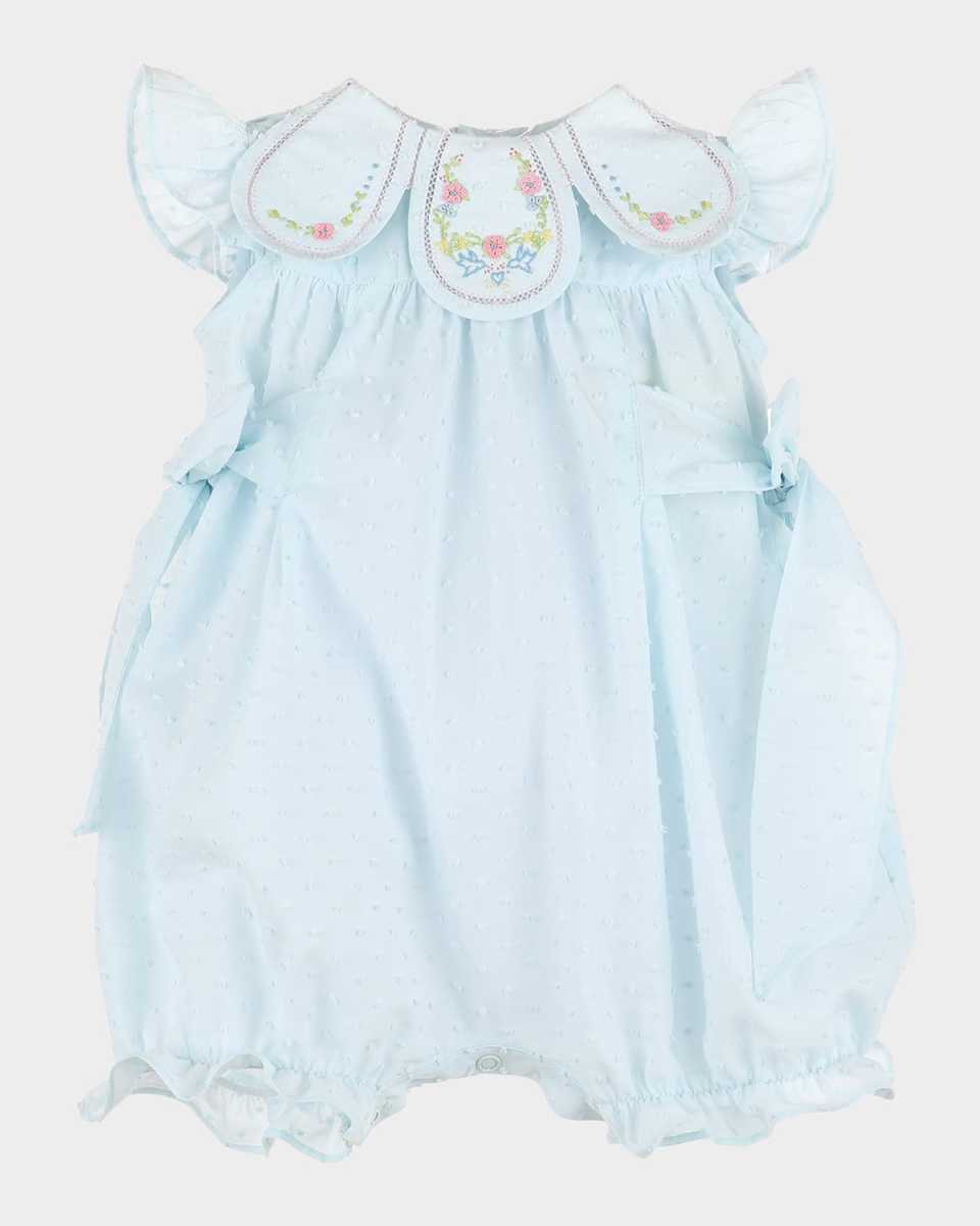 Girl's Swiss Dot Collared Bubble Romper, Size 6M-24